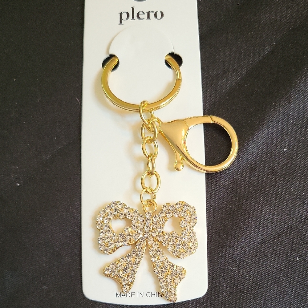 Gold Rhinestone Bow Bag Charm/ Keychain NWT